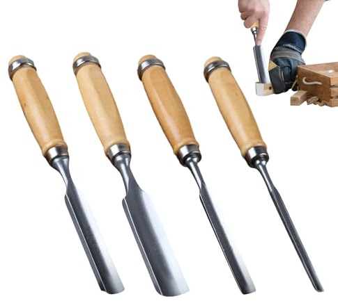 Holzschnitzwerkzeuge, 4-teilig, Stechbeitel auf Holz, Holzschnitzmeißel | Set aus Metall, halbrunde Klinge aus Chrom-Vanadium-Stahl, 6, 12, 18, 24 mm, für Anfänger