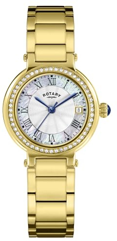 Rotary Ladies Heritage Mother of Pearl Dial Stone Set Gold Plated Stainless Steel Bracelet Watch