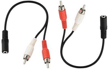 kwinfei 2 Piezas Adaptador de Audio 2RCA Macho a Jack 3.5mm Hembra, 25cm Cable RCA a Jack 3.5 Estéreo para Amplificador, Altavoces, Tocadiscos, Mezclador, TV, MP3, Móvil y Tablet