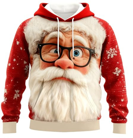 Weihnachts Hoodie Herren Lustige Ugly Weihnachtspullover Reindeer Schneemann 3D Druck Weihnachtspulli Funny Christmas Kapuzenpullover Sweater Mit Tasche Weihnachtsmotiv Sweatshirt Weihnachtsoutfit
