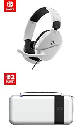 Bundle of Turtle Beach Recon 70 White Wired Gaming Headset + Turtle Beach PlayTrek Travel Case: Stellar White – Both officially Licensed for Nintendo Switch 2