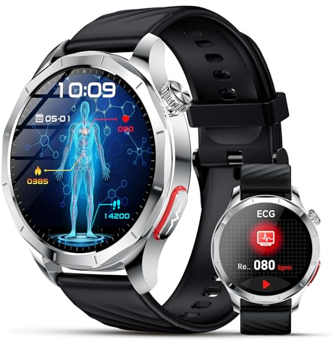Lgnitek 2026 Neu Smartwatch Herren mit EKG/HRV/ΒΙυtｚυcker/BMI/Harnsäure, 1,43 AMOLED Gesundheitsuhr mit 24H ΒΙυtdrυck SpO2 Apnoe Schlafmonitor SOS-Notruf Fitnessuhr für Android/iOS