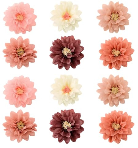 12 Seidenpapier Pompons in 6 Pastellfarben (Ø 30cm) - Premium Papierblumen Deko für Hochzeit, Geburtstag & Boho Party