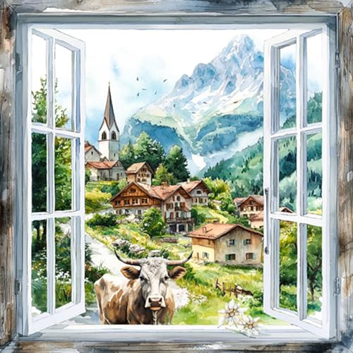 ti-flair Servietten Papier 33x33cm 3-lagig 20 Stück - hochwertig & nachhaltig - Einweg Geburtstagsservietten - Papierservietten für Hochzeit & Dinner Gastronomie Alltag - Alpenblick & Kuh Motiv