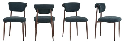Esszimmerstühle Eisenstühle, moderne Linen-Softpolster Küchenstühle mit Holzmaserung Metallbeinen und Anti-Rutsch-Fußpads, moderner minimalistischer Stil, Rückenlehne mit Rollrand-Design (4, Schwarz)
