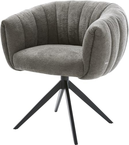 DELIFE Esszimmerstuhl Jada-Flex Kreuzgestell breit Schwarz Bouclé Soft Schlamm 360° drehbar Wippfunktion Taschenfederkern