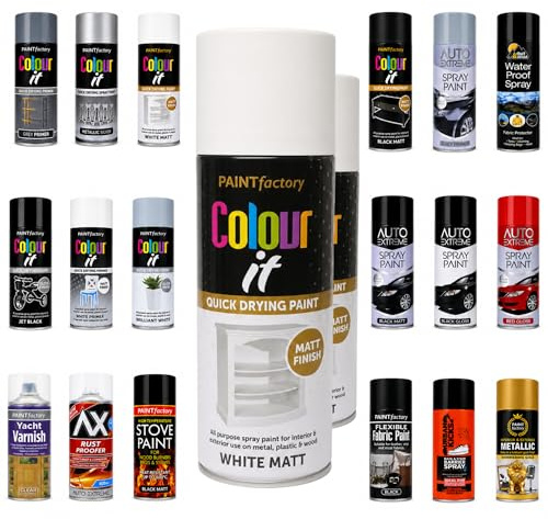 VR ANGLE 2 x PAINTfactory White Matt Spray Paint 400ml, Quick Drying Multi Surface Aerosol Paint for Metal, Wood & Plastic, Smooth Matt Finish for Furniture, Crafts, DIY & Home Improvement