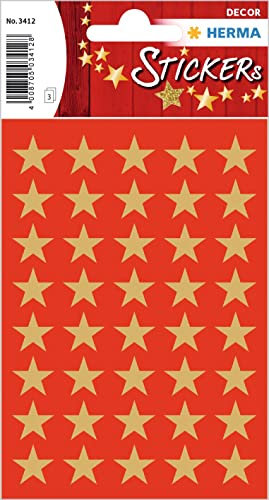 HERMA 3412 Aufkleber Sterne Gold klein, 120 Stück, 13 mm, Stern Sticker aus Papier, Weihnachtssticker Sternaufkleber für Weihnachten Geschenke Adventskalender Dekoration Kinder Belohnung DIY Basteln
