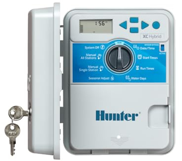 Hunter XC -600 Hybrid Battery Powered Irrigation Controller, 6 Zone Sprinkler Timer, Indoor and Outdoor Use, Waterproof, Programmable Lawn and Garden Watering System