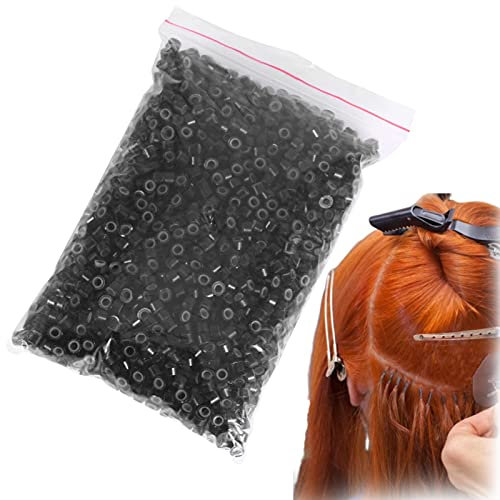 Hair Extension Ring, 4MM Silikon gefüttert Haarverlängerung Link Ringe Perlen Loops Tools(200 Pcs-Schwarz)