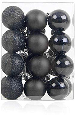 24 Stück Weihnachtskugeln, 3 cm, bruchsicher, sortierte Kunststoffkugeln, Anhänger für kleine Weihnachtsbaum-Dekorationen (winzige Größe, schwarz)