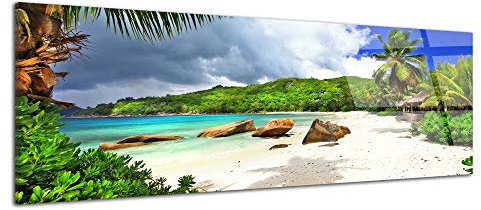 DECLINA, tableau mural, décoration murale, impression sur verre acrylique, photo paysage, îles Seychelles, plage paradisiaque, déco tropicale, art mural, cadre design