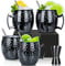 Moscow Mule Mug - Lot de 4 tasses avec double jigger en acier inoxydable plaqué noir 18 oz, parfait pour boisson froide 4 pièces noires.