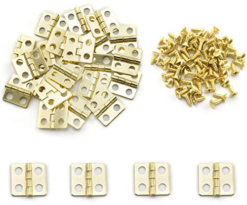 SDTC Tech 24-Pack Mini Hinges 13x12mm 180 Degree Rotation Antique Butt Hinge with Mounting Nails for Jewelry Box Dollhouse Cabinet Closet Wooden Case - Gold
