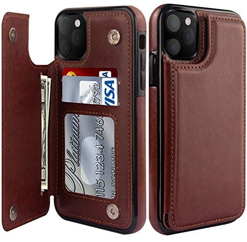 LETO for iPhone 11 Pro Case,Leather Wallet Case Flip Folio Cover with Kickstand Card Slots for Girls Women,Protective Phone Case for iPhone 11 Pro 5.8 Dark Brown