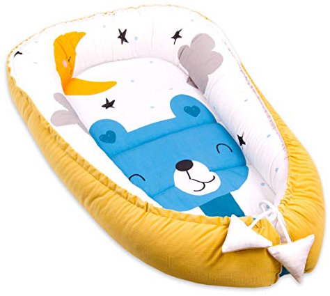 PIMKO Multifunktionale 2seitig Babynest Kuschelnest Kokon für Babys Nestchen antiallergischre Neugeborene Kokon Reisebett 55 x 90cm Baumwolle und VELVET (Teddy Bear)