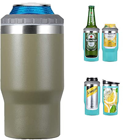 Gteller Aislante de lata/botella de acero inoxidable 4 en 1, tapas bidireccionales de 14 onzas, enfriador de latas aislado SUS, soporte para botella de cerveza (oliva)