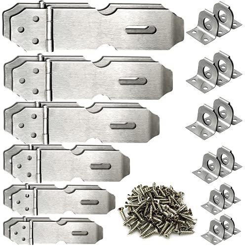12 pièces en acier inoxydable cadenas moraillon porte moraillon loquet de sécurité moraillon serrure robuste fermoir de porte de sécurité loquet de serrure de porte, 6 tailles avec 82 vis