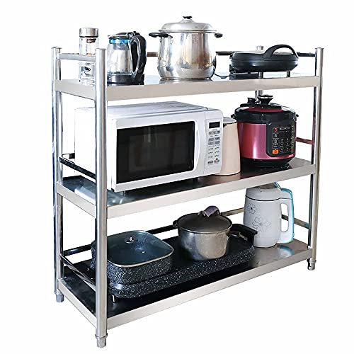 Mikrowellenregal, 3-Stufiges Mehrzweck-Organisationsregal aus Metall FüR die KüChe, Aufbewahrungsregale FüR Mikrowellen-GewüRze, TöPfe und Pfannen/Silber / 70cm