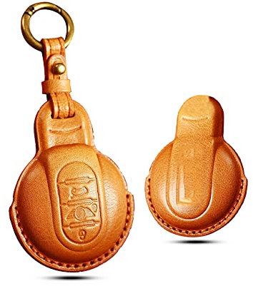 HIBEYO Smart Autoschlüssel Hülle passt für Mini Leder Schlüssel Hülle Cover Schutzhülle für BMW Mini Cooper F54 F55 F56 F57 F60 Fernbedienung Schlüsseletui Schlüsselanhänger Zubehör 3tasten-Braun