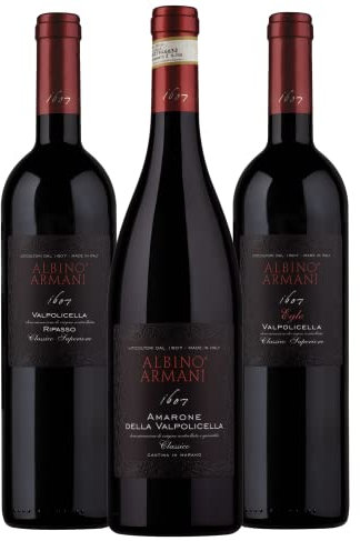 ALBINO ARMANI - VALPOLICELLA Pack - 3 bottiglie x 750 ml - 1x Amarone della Valpolicella Classico DOCG, 1x Valpolicella Ripasso Classico Superiore DOC, 1x Valpolicella Classico Superiore DOCEgle