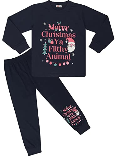 A2Z 4 Kids Girls Christmas Pyjamas Children PJs 2 Piece Festive Set - PJS 206 Navy_7-8