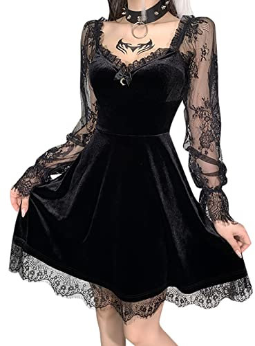 SEAUR Gothic Kleid Damen Minikleid Retro Vintage Steampunk Rock Kleider Karneval Party Club Wear Cosplay Kostüm Fasching - XL