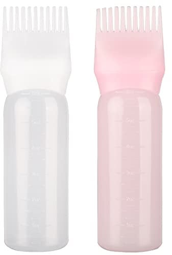 AOVNA 2 Pack Hair Dye Brush Bottle Pink and White Hair Dyeing Bottle Applicator Brush Squeeze Hair Color Oiling Bottles Root Comb Applicator Bottle