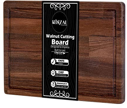 Kenzal Walnut Wood Cutting Boards for Kitchen, Heavy Duty for chopping with Juice Groove, for Meat(Butcher Block), Cheese and Vegetables 13 x 10 Inches