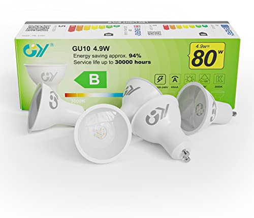 GY GU10 LED Warmweiss Lampe 4.9W 780 Lumen 3000K Warmweiß Glühbirnen,80W Halogenlampe ersetzt,Abstrahlwinkel 120° Leuchtmittel,Nicht Dimmbar Energiesparlampe,5er-Pack (Energieeffizienzklasse B)
