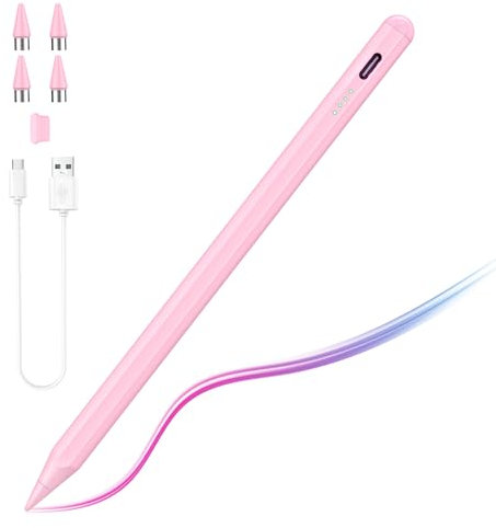 TiMOVO Penna Compatibile con Apple iPad/PRO/Air/Mini/iPhone/Samsung Tablet,Pennino Capacitivo ad Alta Sensibilità Mmagnetica Penna con 3 Pennini di Ricambio,Penna Touch Tablet Accessori, Rosa