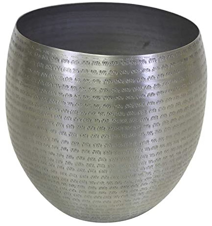 Casa Moro Orientalischer Blumentopf CASTELLON M Silber 29x30 cm rund aus Aluminium mit Hammerschlag verziert | marokkanischer Stil Metall Übertopf Blumen-Kübel Pflanzkübel | ABK803