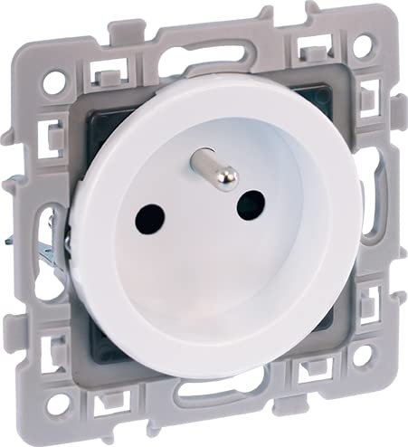 EUR'OHM Prise de courant 2P+T 16A - SQUARE Blanc - Avec griffes + connexion haut bas - Interrupteur et prise