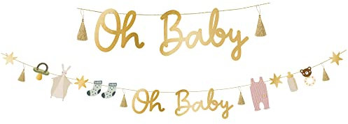 Libetui große Girlande Oh-Baby Gold 250cm Banner Oh Baby Babyparty Dekoration Baby Shower Ankündigung Schwangerschaft Geschlecht Verraten Genderreveal