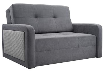 Fabryka Mebli Idźczak Schlafsofa Flint - Couch - 132 x 104 x 92 cm - Ausklappbares Sofa mit Schlaffunktion, Bettkasten, Hilfsautomat - 2-Sitzer-Sofa für Wohnzimmer, Gästezimmer, Grau