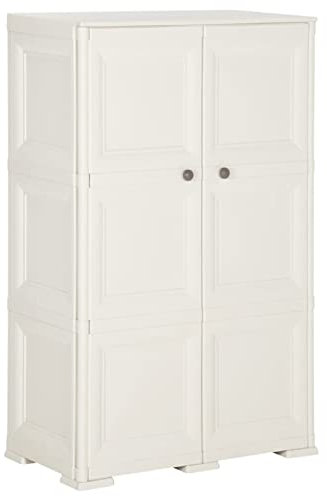 Homgoday Kunststoffschrank Haushaltsschrank Gartenschrank Balkonschrank Beistellschrank Werkstattschrank Mit 2 Tür Aufbewahrungsschränke 79x43x125 cm Holzdesign Angora-Weiß
