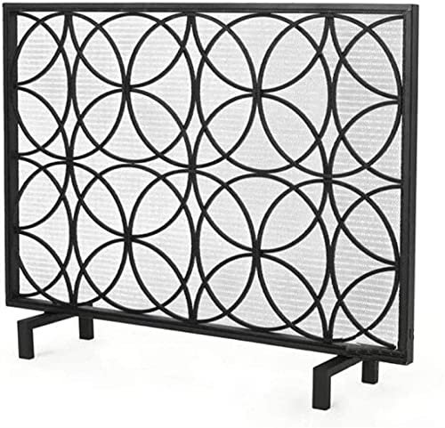 Funkenschutz für Kamin mit einer Platte mit dekorativem Rollendesign für Innen/Außen, Farbe: schwarz Dekoration