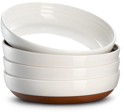 DOWAN Pastateller Groß Tief 4er Set, Ø 21,5 cm Porzellan Suppenteller Tief, Pastaschale Rund, Klassische Nudelteller, Bowl Teller Keramik für Pasta, Nudeln, Suppe, Salat - Vanille-weiß