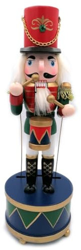 Glac Store Carillon Giostrina Natalizio Soldatino Schiaccianoci in Legno di Alta Qualità - Movimento Meccanico - Melodia Natalizia - Ideale per Regali di Natale (Tamburo Base Tonda)