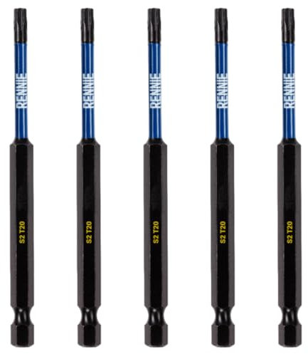 5 x Rennie Tools 100mm Long T20 TX20 Impact Screwdriver Driver Bits Set. Heavy Duty Magnetic Torx Screwdriver Bit Set. Black Oxide Coated Torx Impact Driver Bits. Torx Bit Set.