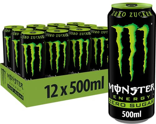 Monster Energy Zero Sugar - koffeinhaltiger Energydrink mit klassischem Energy-Geschmack - ohne Zucker und ohne Kalorien - in praktischen Einweg Dosen (12 x 500 ml)