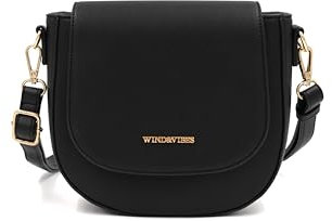 WIND & VIBES Madrid Black M Damen Handtasche | Damen Umhängetasche mit individuell anpassbaren Taschenklappen | Verstellbarer und abnehmbarer Taschenriemen | Hochwertige Kunstleder Tasche