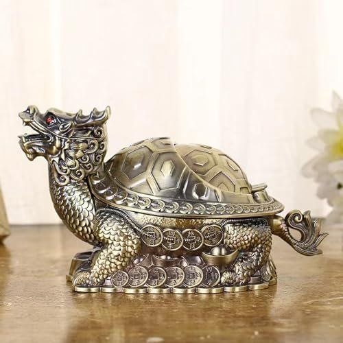 Altsuceser Vintage Aschenbecher mit Deckel, Vintage Zinklegierung Chinesische Drache Schildkröte Winddicht Vintage Aschenbecher mit mehreren Schlitzen Drachen Schildkröte Aschenbecher für Zuhause