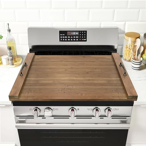GASHELL Noodle Board Stove Cover with Handles for Electric, Gas Stove Top | 100% Bamboo, Retro Brown, Increases Countertop Space, Multi-purpose, used as Charcuterie Board, Serving Tray, Turkey Board