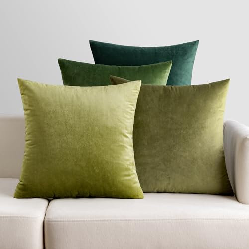 EMEMA 4er Set Samt Kissenbezug Kissenhülle Kopfkissenbezug Dekorative Dekokissen Couchkissen 50x50 cm Deko Bezug Sofakissenbezug für Wohnzimmer Schlafzimmer Büro Salbeigrün Serie