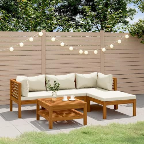 ZQQLVOO Lounge gartenmöbel Set Balkon möbel Set Gartenlounge Set 5-TLG. Garten-Lounge-Set mit Creme Kissen Massivholz Akazie