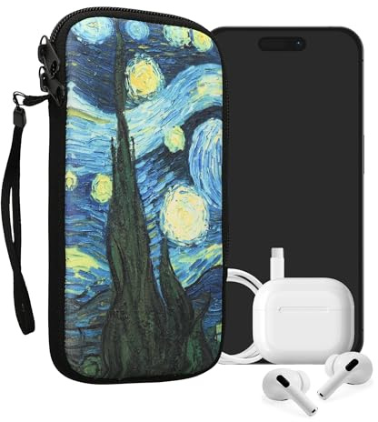 kwmobile Handytasche für Smartphones XXL - 7 - Neopren Handy Tasche Hülle Cover Case Schutzhülle - Klare Nacht Blau Gelb - 17,7 x 8,5 cm Innenmaße