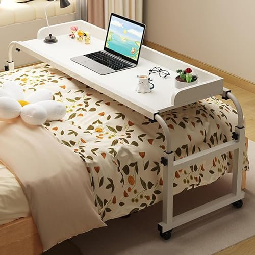 FDSGEEE Tavolo da letto con ruote e piano inclinabile, regolabile in altezza, postazione di lavoro in piedi, vassoio per cibo, tavolo medico per casa e ospedale (colore: bianco)