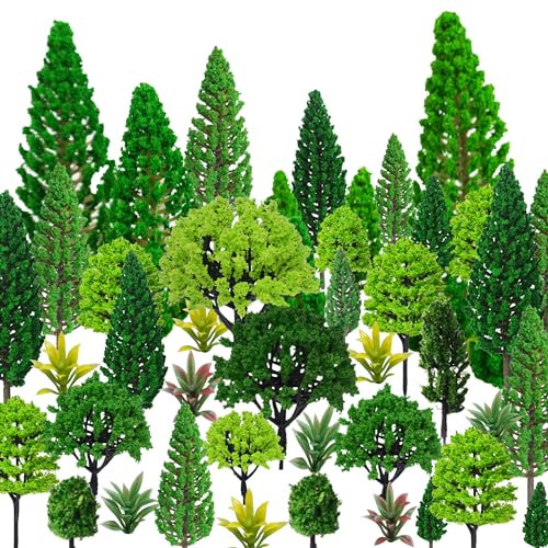 MOMOONNON Modellbäume, 2,8–13 cm, gemischtes Diorama, grün, Modellbäume, buntes Gras, Architektur, Mini-Bäume zum Basteln, Modelleisenbahn, Landschaftsbedarf (Stil 01)