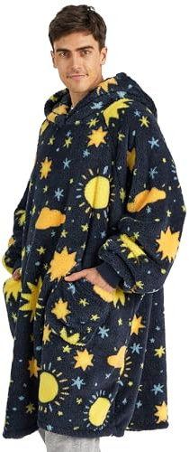 BEDSURE Decke mit ärmeln Kuscheldecke, Weihnachtsgeschenke Geschenke für Frauen Frau Hoodie Decke Damen, Tragbare Decke zum Anziehen Erwachsene,Warm Weich 107x90cm Sterne und Mond Printed